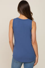 Blue Sleeveless Ribbed Pocked Maternity Top