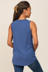 Blue Sleeveless Ribbed Pocked Top