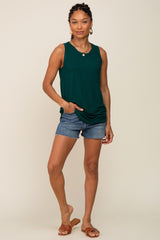 Hunter Green Sleeveless Ribbed Pocked Top