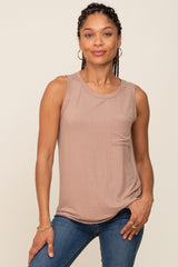 Mocha Sleeveless Ribbed Pocked Top