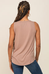 Mocha Sleeveless Ribbed Pocked Top