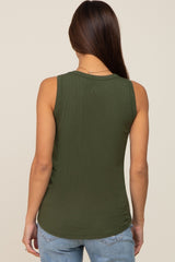 Olive Sleeveless Ribbed Pocket Maternity Top