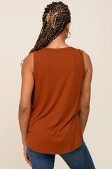 Rust Sleeveless Ribbed Pocked Top