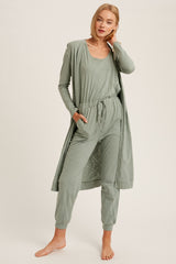 Sage Cotton Jumpsuit And Long Cardigan Knit Set