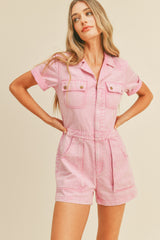 Pink Washed Denim Utility Romper