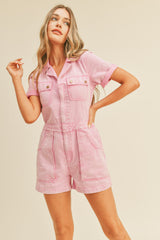 Pink Washed Denim Utility Romper