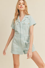 Sky Blue Washed Denim Utility Romper