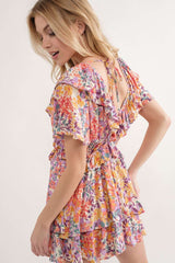 Pink Floral Ruffle Romper