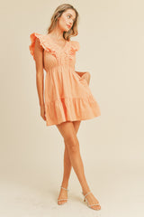 Peach Ruffle Detail Mini Dress