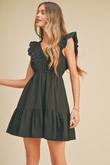 Black Ruffle Detail Mini Dress