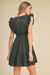 Black Ruffle Detail Mini Dress