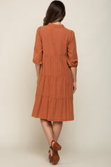 Rust Button Front Maternity Dress