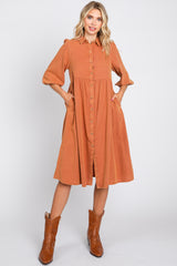 Rust Button Front Dress