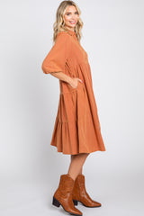 Rust Button Front Dress