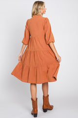 Rust Button Front Dress