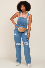 Blue Medium Wash Distressed Denim Overalls