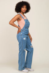 Blue Medium Wash Distressed Denim Overalls