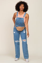 Blue Medium Wash Distressed Denim Overalls