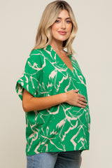 Green Printed V-Neck Maternity Top