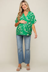 Green Printed V-Neck Maternity Top