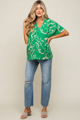 Green Printed V-Neck Maternity Top