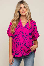 Magenta Printed V-Neck Maternity Top