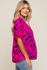 Magenta Printed V-Neck Maternity Top