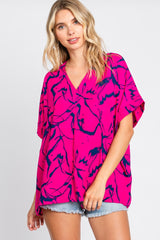 Magenta Printed V-Neck Maternity Top