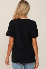 Black Puff Sleeve V-Neck Maternity Top