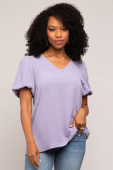 Lavender Puff Sleeve V-Neck Top