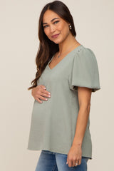 Sage Puff Sleeve V-Neck Maternity Top