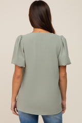 Sage Puff Sleeve V-Neck Maternity Top