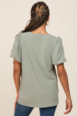 Sage Puff Sleeve V-Neck Top