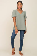 Sage Puff Sleeve V-Neck Top