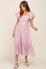 Mauve Flutter Sleeve Midi Dress