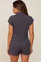 Charcoal Gauze Button Up Front Pocket Maternity Romper