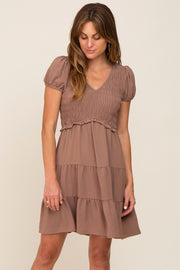 Mocha Smocked Tiered Mini Dress