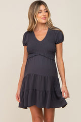 Charcoal Smocked Tiered Maternity Mini Dress