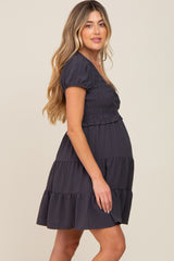 Charcoal Smocked Tiered Maternity Mini Dress