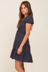 Charcoal Smocked Tiered Mini Dress