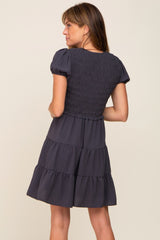 Charcoal Smocked Tiered Mini Dress