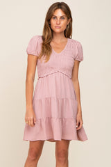 Pink Smocked Tiered Maternity Mini Dress