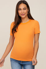 Orange Ribbed Short Sleeve Maternity Top