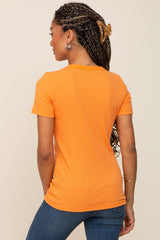 Orange Ribbed Short Sleeve Top