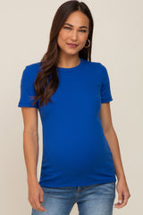 Royal Blue Ribbed Short Sleeve Maternity Top