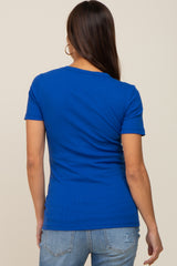 Royal Blue Ribbed Short Sleeve Maternity Top