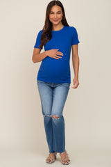 Royal Blue Ribbed Short Sleeve Maternity Top