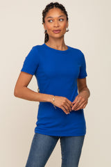 Royal Blue Ribbed Short Sleeve Maternity Top