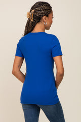 Royal Blue Ribbed Short Sleeve Top