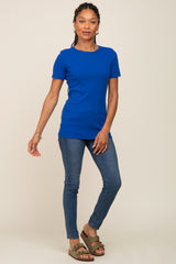 Royal Blue Ribbed Short Sleeve Top